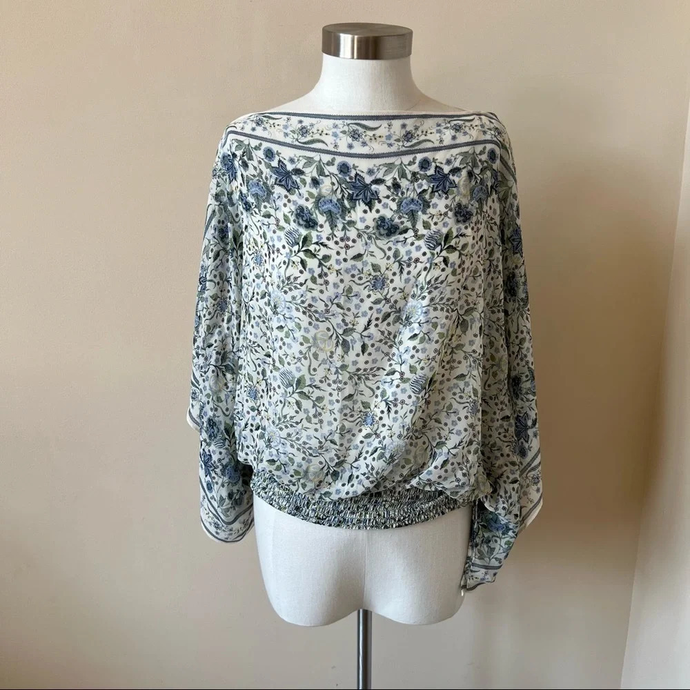 Max Studio Floral Print Top - Blue and White